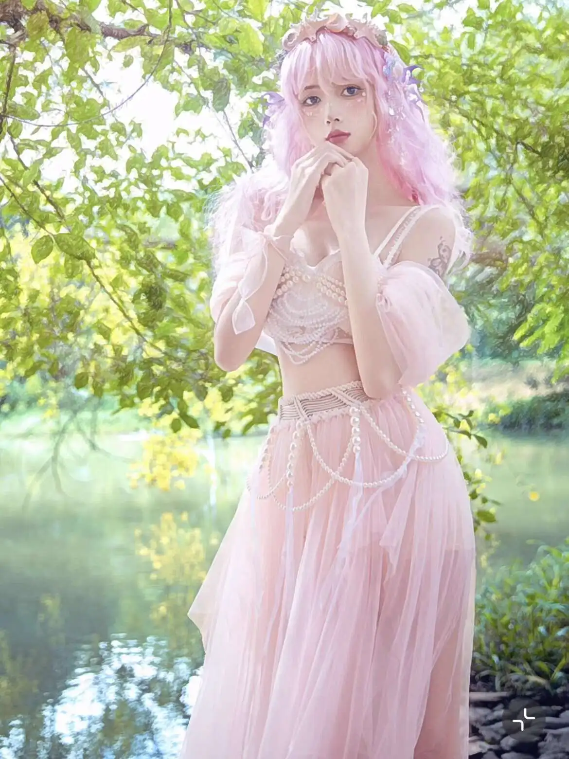 

Summer Pink Mermaid Princess Beach Travel Photo Costume Dreamy Goddess Fairy Artistic Photography Performance Outfit