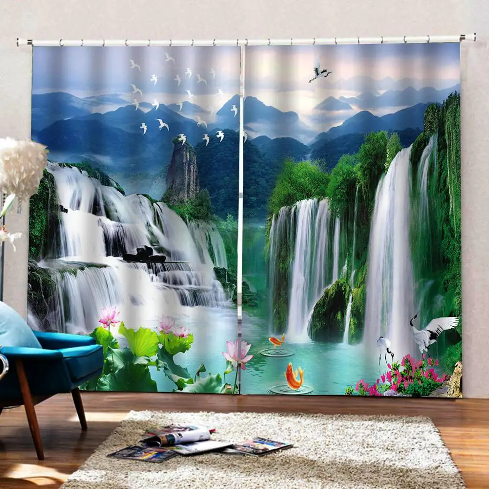 Photo 3D Curtains for Living Room Window green landscape curtains large waterfall curtain