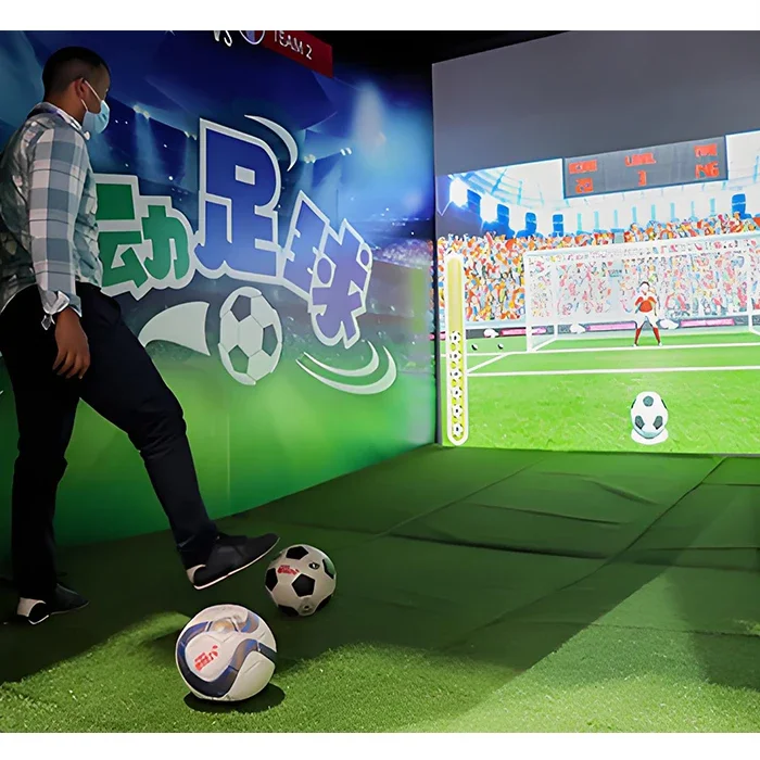 

interactive games football goal trainer Kinect sports dribbleup football game floor projection AR Interactive Soccer Simulator