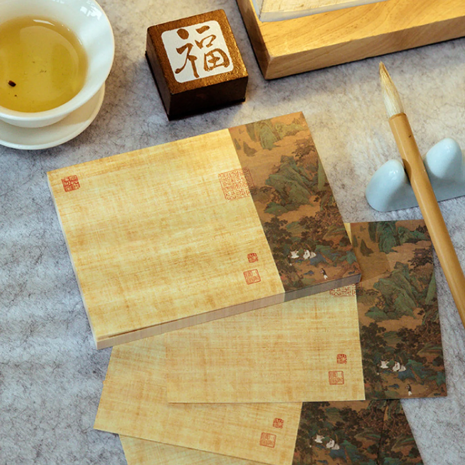 Notas de estilo de pintura china para decoración de diario, 80 hojas de notas de paisaje, arte Oriental, papel de decoración artesanal para notas de planificación