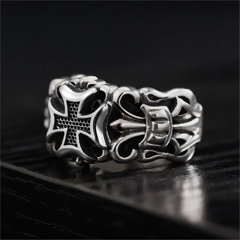 S925 الفضة الإسترلينية فاسق عبر خاتم قابل للتغيير أزياء الرجال شخصية تصميم المجوهرات الرجعية القوطية الاتجاه الهدايا بالجملة