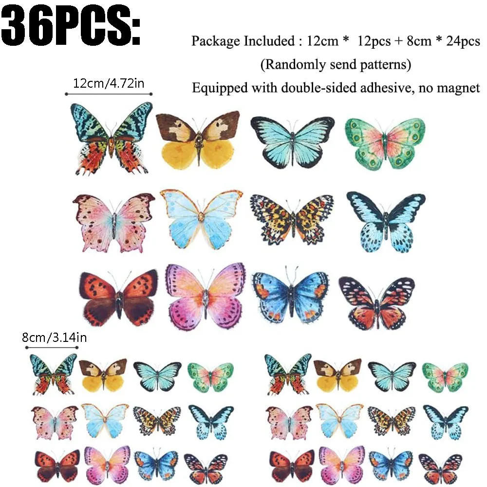 24/36 قطعة فراشة المائية ثلاثية الأبعاد ملصقات جدار الفراشات غرفة ديكور المنزل ذاتية اللصق جدارية لحفل الزفاف ديكور ذاتي الصنع الشارات