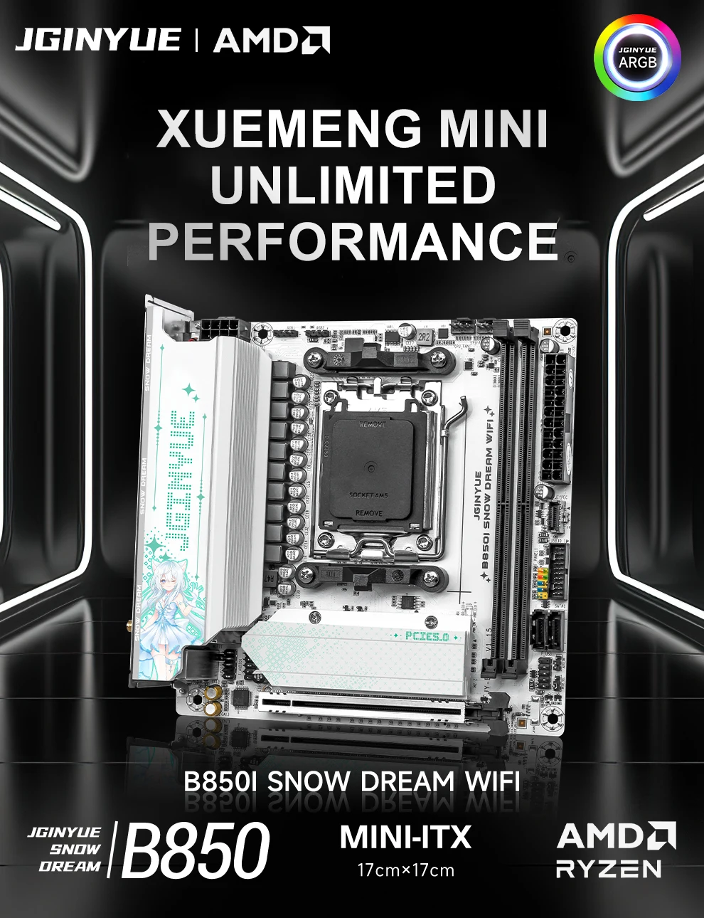 Placa-mãe JGINYUE B850I SNOW D - B650 Itx Motherboard Wifi avaliação e preço