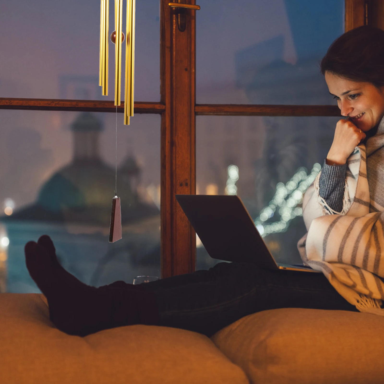 

Простая деревянная алюминиевая трубка, колокольчик, домашний декор, подвесное украшение для сада, четкий сладкий звук, легкий вес в любом месте