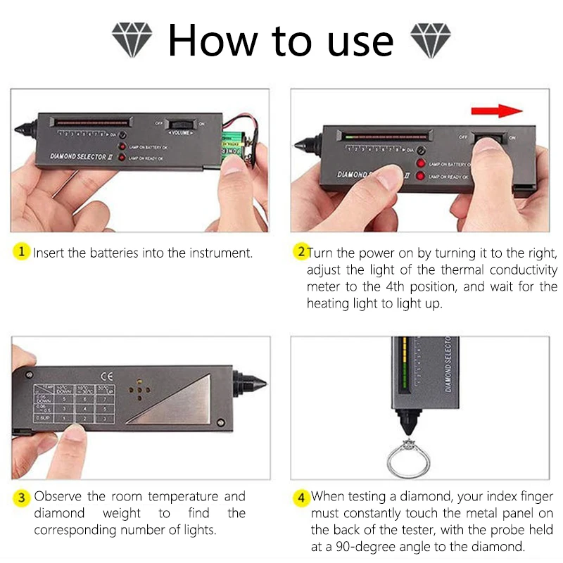Diamond Tester with Battery High Accuracy Accurate Easy Distinguish LCD Display Fast Diamond Jewelry Selector Tool