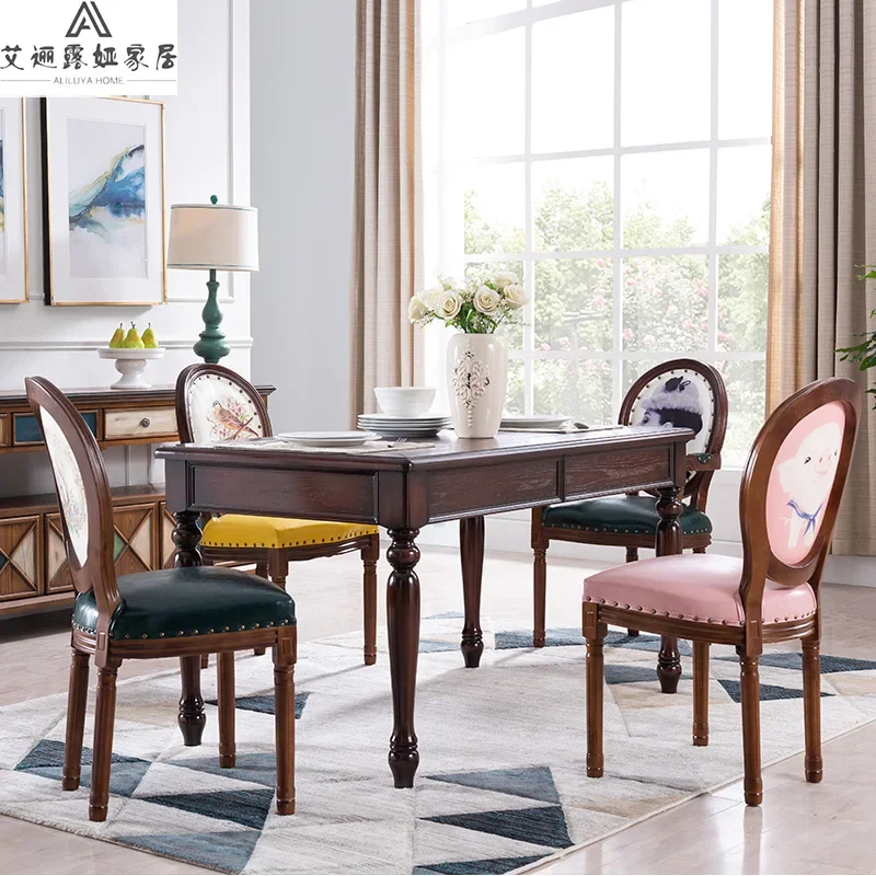 American Country Solid Wood Small Apartment Home Mediterranean Living Room Multi-Functional Rectangular Dining Table