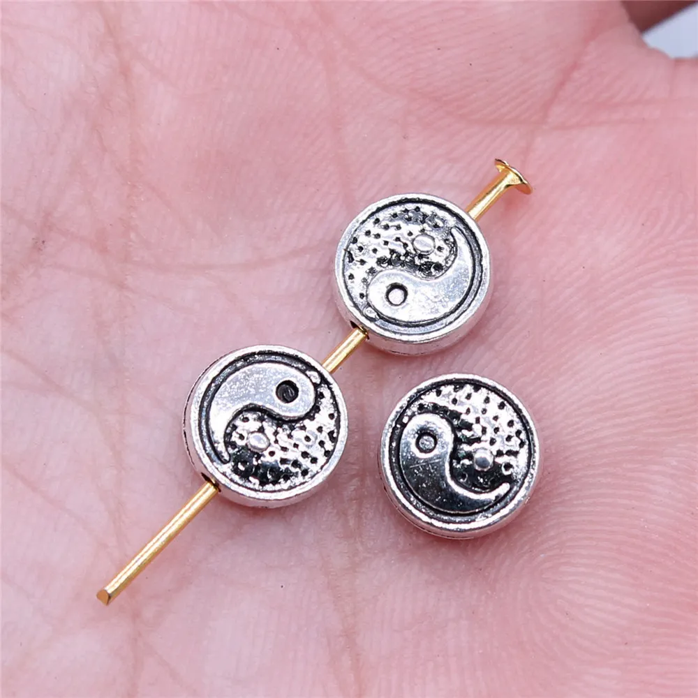 10pcs/lot 8.2x8.2x3.6mm Tai Chi Beads For Jewelry Making Antique Silver Color 0.32x0.32x0.14inch