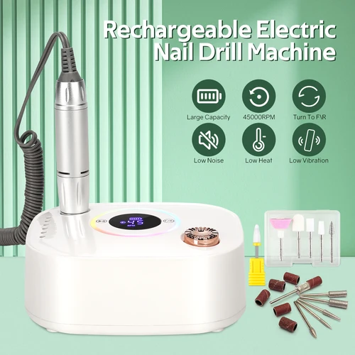 Imagen 2 del producto Taladro de uñas de 45000RPM, máquina de manicura, lijadora de uñas eléctrica recargable con modo de pausa, torno de uñas, herramienta de corte de Gel para quitar