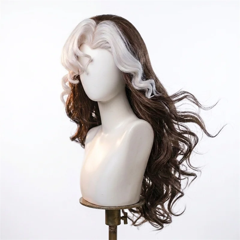 Game Superhero Anna Marie LeBeau Cosplay Wig White Brown Long Wavy Curly Synthetic Hair Wigs 70CM Halloween Play Role For Women
