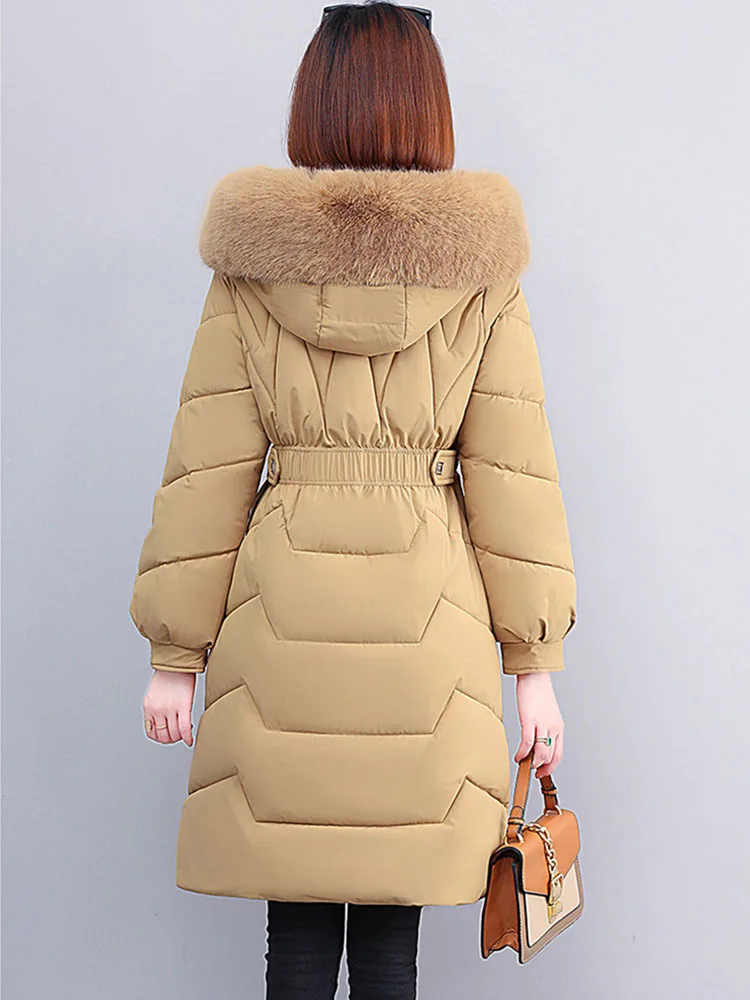 2023 Fashion Long Overcoat Women Winter Down Cotton-padded Jacket Slim Coat Hooded Fur Collar Outwear Female Thicken Warm Parkas