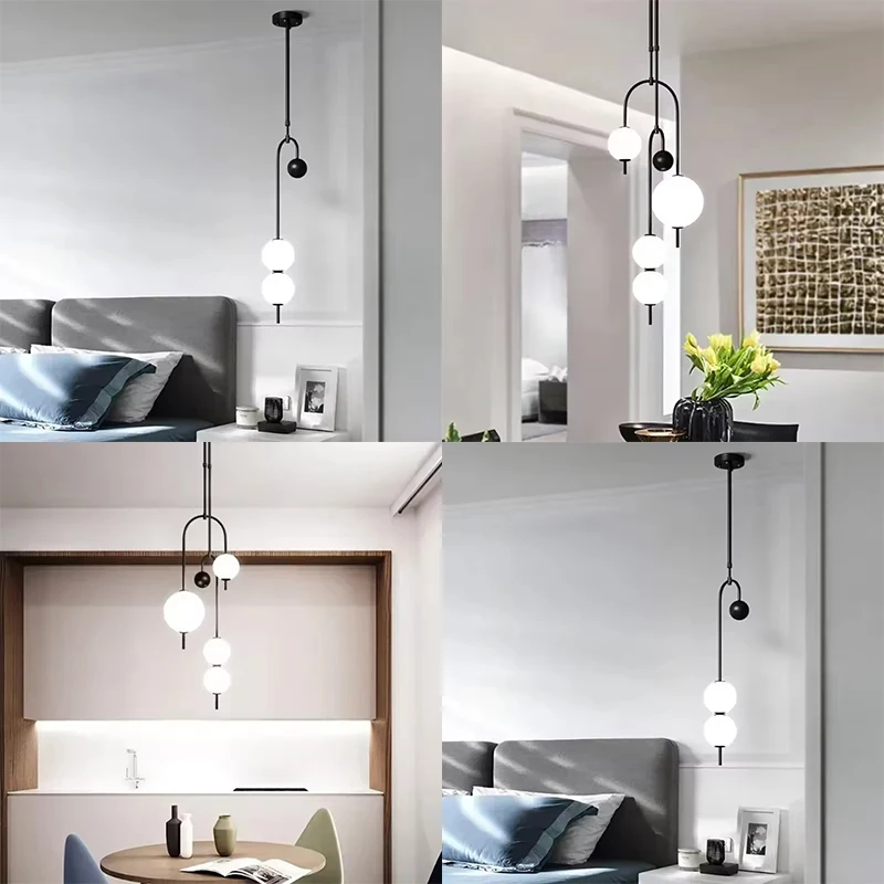 

Bedhead hanging line LED pendant light creative modern coffee shop bedroom circular grape glass lamp home decoration