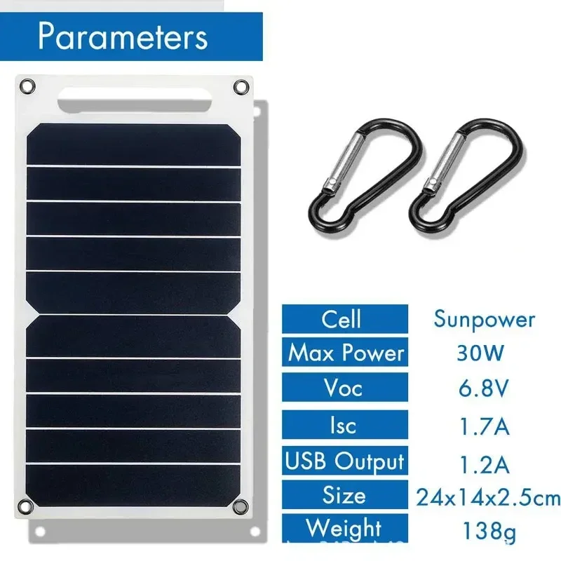 30W Solar Panel With USB Charger 6.8V Waterproof Outdoor Hiking And Camping Portable Battery Mobile Phone Charging Bank Panels