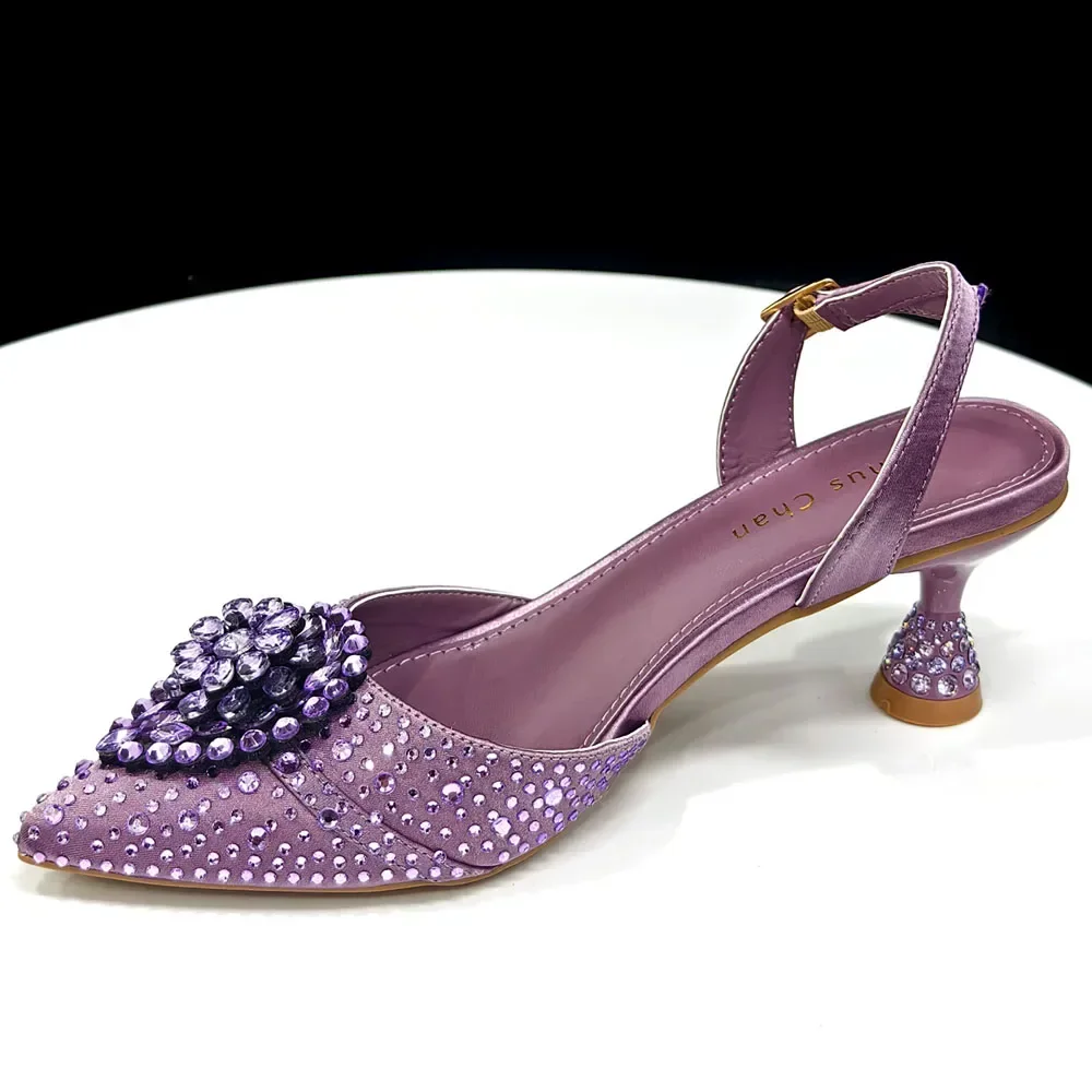 Crystal Rhinestone Heels & Clutch Bag Set Pointed Slingback Heels Women Wedding Prom Party Elegant Formal Matching Shoe Purse