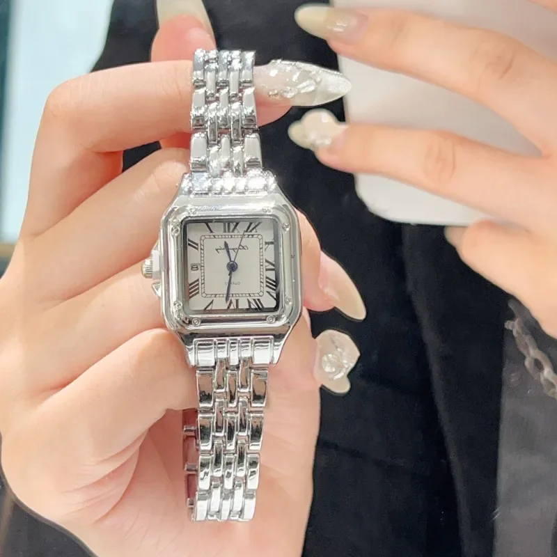 Fashion Square Watches Women Girls Elegant Silver Stainless Steel Wrist Watches Exquisite Simple Daily Watches Jewelry Accessory