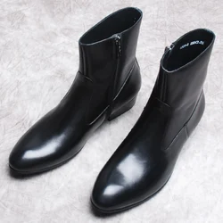 Luxury Genuine Leather Mens Ankle Boots Black Pointy Dress Shoe Boots For Men Zipper Formal Chelsea Boots Man In The Uk Style