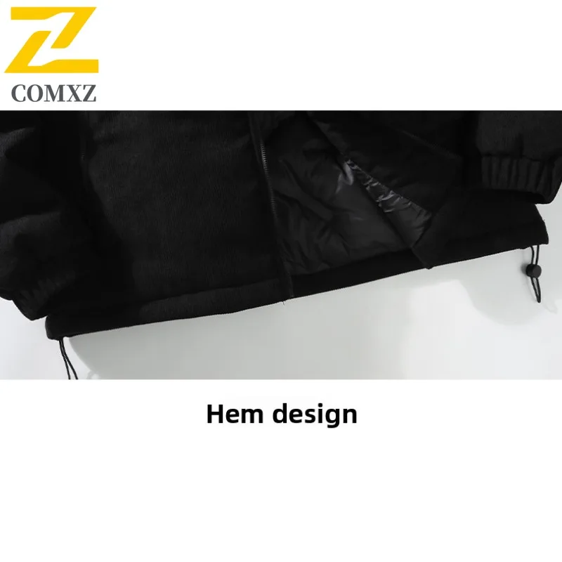 COMXZ 2025 Couple Winter Hooded Thickened Puffer Jacket Korean Style Waterproof Windproof Fashion Solid Color Heavyweight Coat