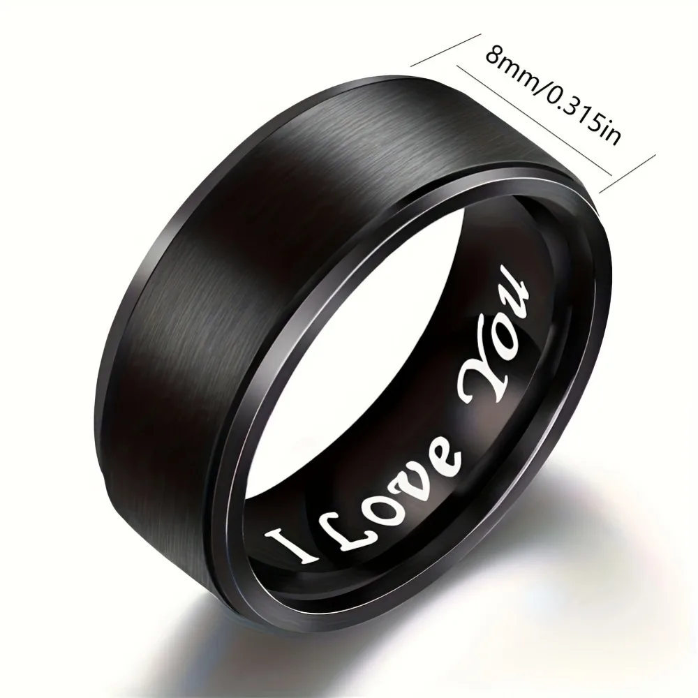 1pc I Love You Engraved Titanium Steel Ring - Durable, Hypoallergenic Mens Band, Perfect for Valentines Day