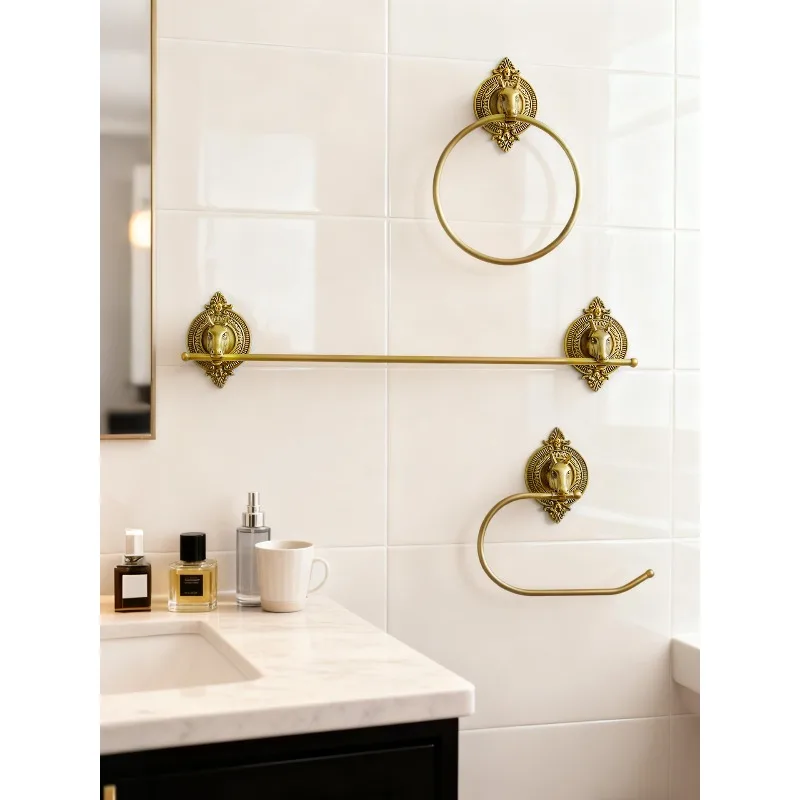 European retro brass towel rack, bathroom, bathroom wall-mounted storage, light luxury hanger, washbasin hanging towel ring