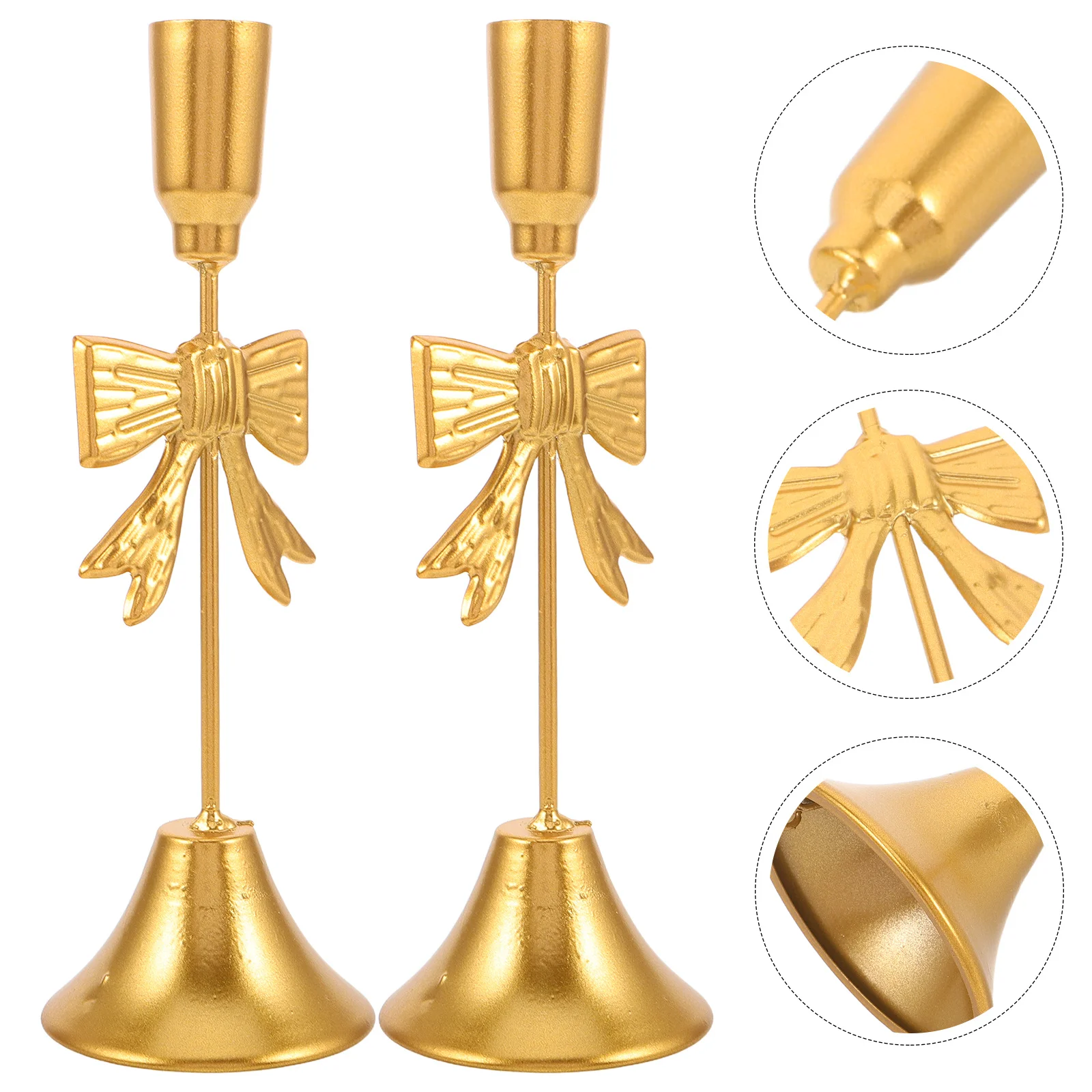 

2Pcs Gold Candlestick - Tall Bow Pillar Holder for Christmas Wedding Party Rustic Table Decor Vintage Holiday