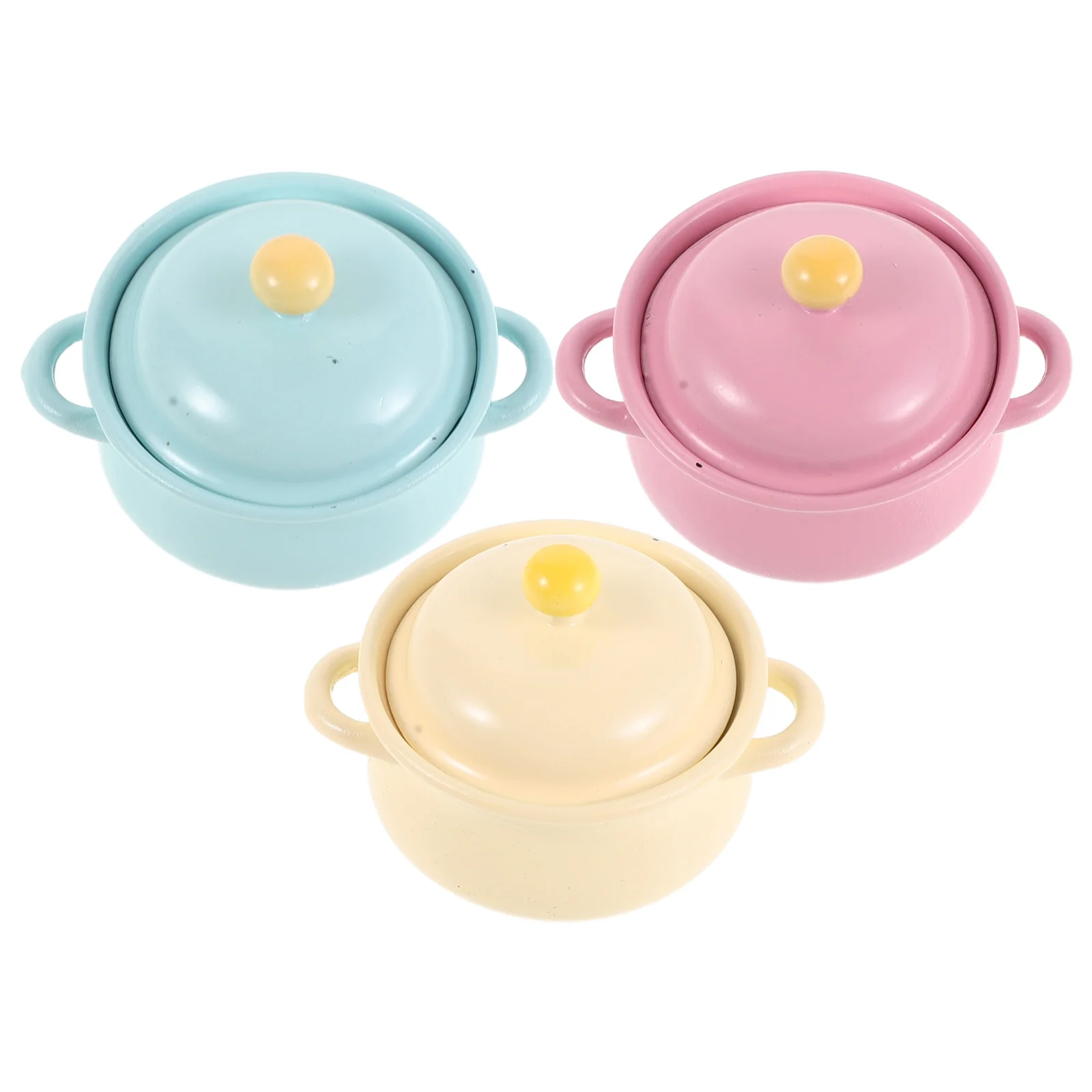 3Pcs Miniature Stew Pot Set Double Handle Casserole Dish for Dollhouse Kitchen Decor Micro Landscape Cooking Utensil Collection