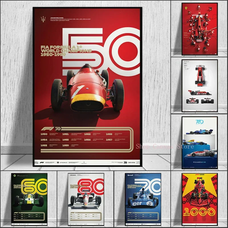 Decades-1950-2000s Race Car Racer Sports Car 80s Canvas Painting Poster and Print Wall Art Living Room Home Decoration Car Decor