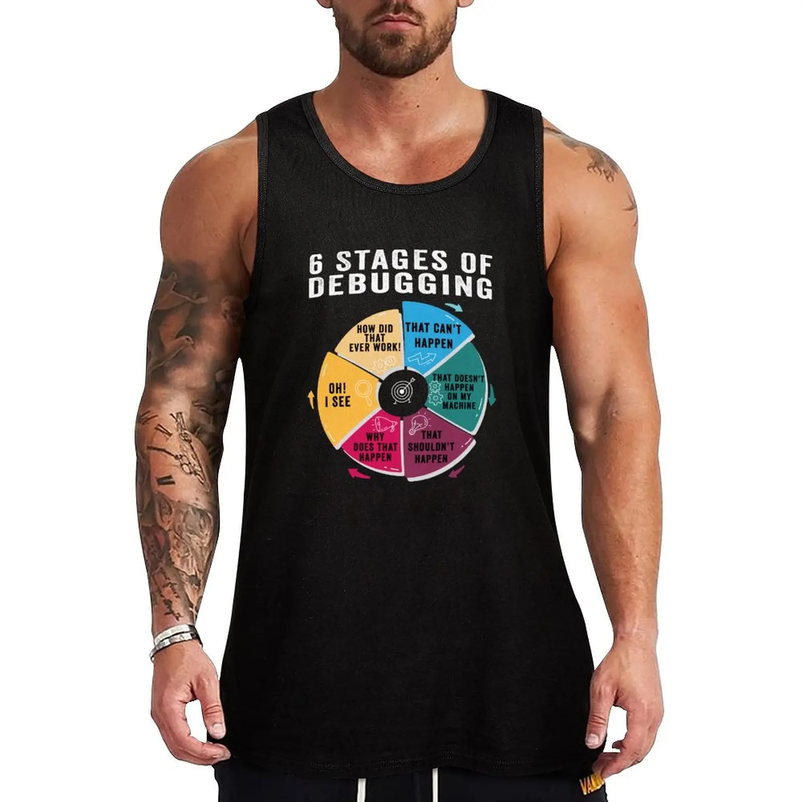 6 Stages of Debugging Sarcastic Programming Computer Science Tank Top Vest male t shirt gym