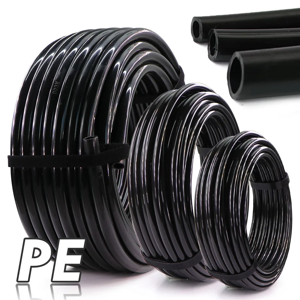 10-50m OD-6/8/12mm Garden Black PE Hose Pressure-Proof Watering Pipe 1/4