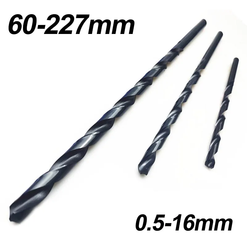 0.5mm-16mm x 60mm-227mm HSS M2 Black Oxide Long Twist Drill Bit For Metalworking Alloy Steel & Cast Iron