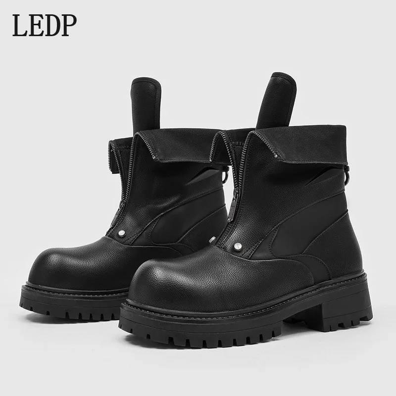

LEDP High-top Zipper Trendy Casual British Style Chelsea Boots Men 2026 Spring New Model Thick Sole Heightening Large Toe Boots