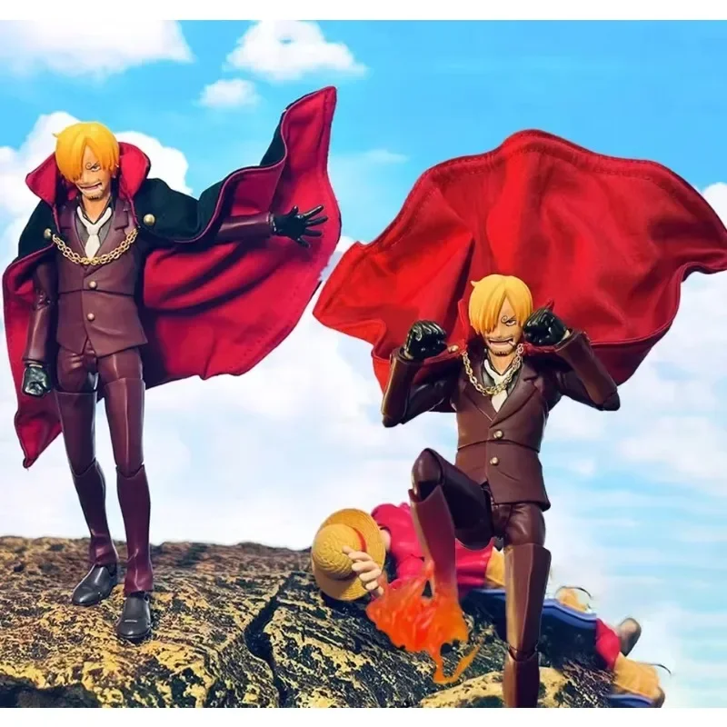 One Piece Shf Series Anime Gourmet Sanji Black Foot Handmade Two Tone Cloak Cape Suitable for 1/12 Size Movable Humanoid Toy