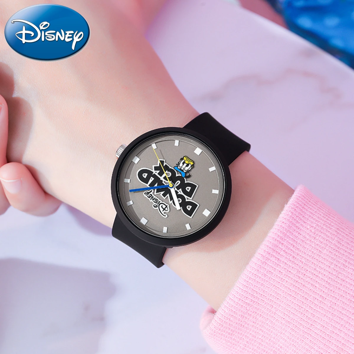 Disney-reloj de cuarzo con dibujos animados del pato Donald para hombre, cronógrafo con calendario, banda de resina, regalo con caja