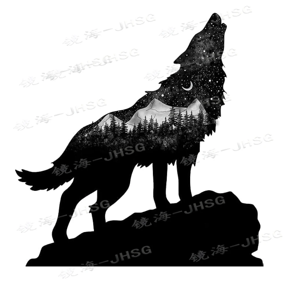 Wolf with Moon Mountains Decal Vinyl Decal Car Van Truck Wall Laptop Computer Door Window Skateboard Decoration