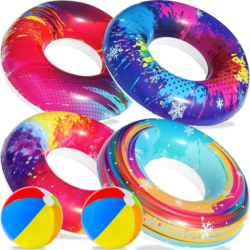 

Parentswell 6PCS Big Pool Floats Tubes: Inflatable Pool Floats Swimming Rings with Beach Balls - Brightly Colored Pool Floaties