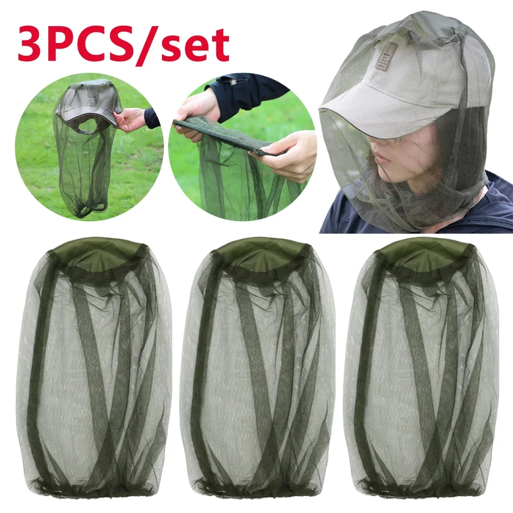 

3Pcs Outdoor Head Face Mask Hat Net Anti-mosquito Garden Hat Camping Bug Mesh Head Net Face Protector Hats Fishing Cap Nets