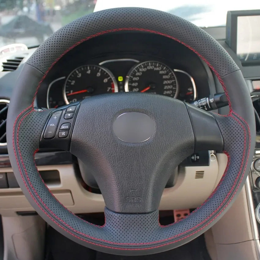 

Hand-Stitch Non-slip Genuine Leather Red Thread Car Steering Wheel Cover for Mazda 3 5 6 2003-2009 Interior Accessories