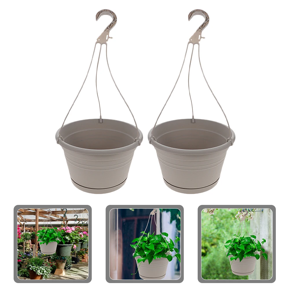 

2pcs Hanging Planter Gray Plant Pots Balcony Suitable for Home Office Garden Plastic Material Sturdy