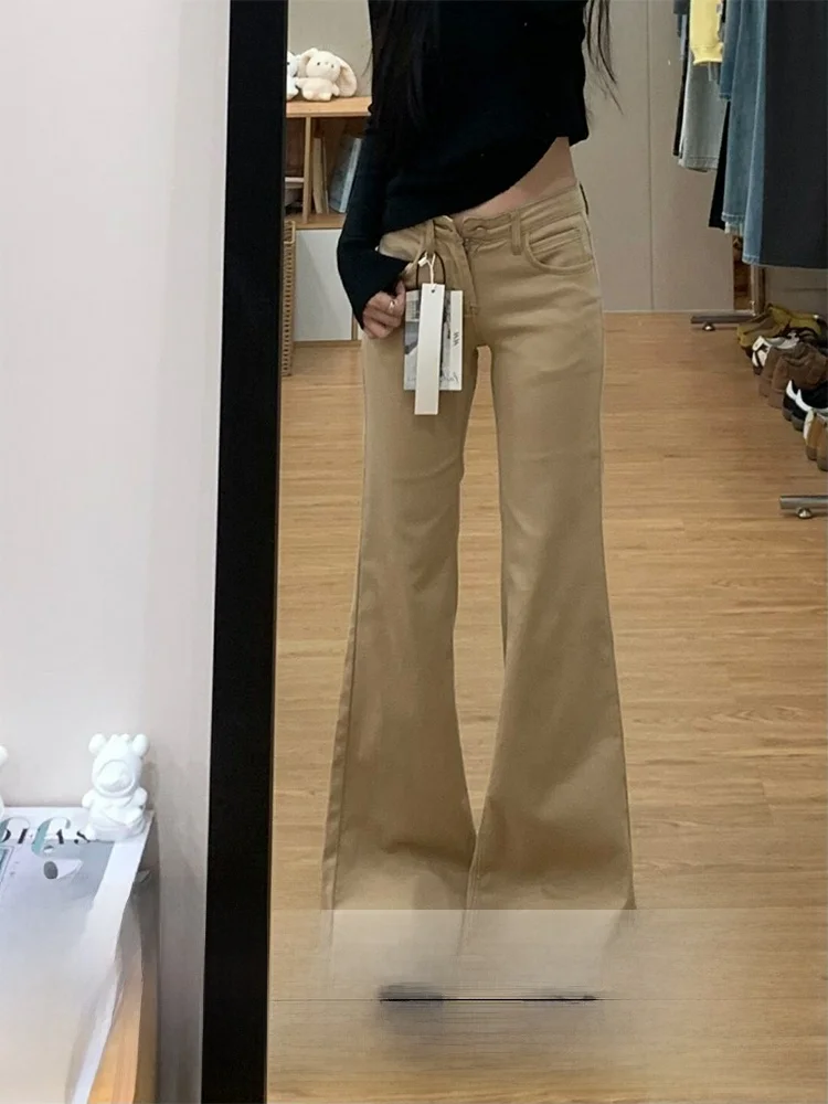 

Американские облегающие женские джинсы цвета хаки с высокой талией, прямые длинные брюки, осень-зима, Новое поступление