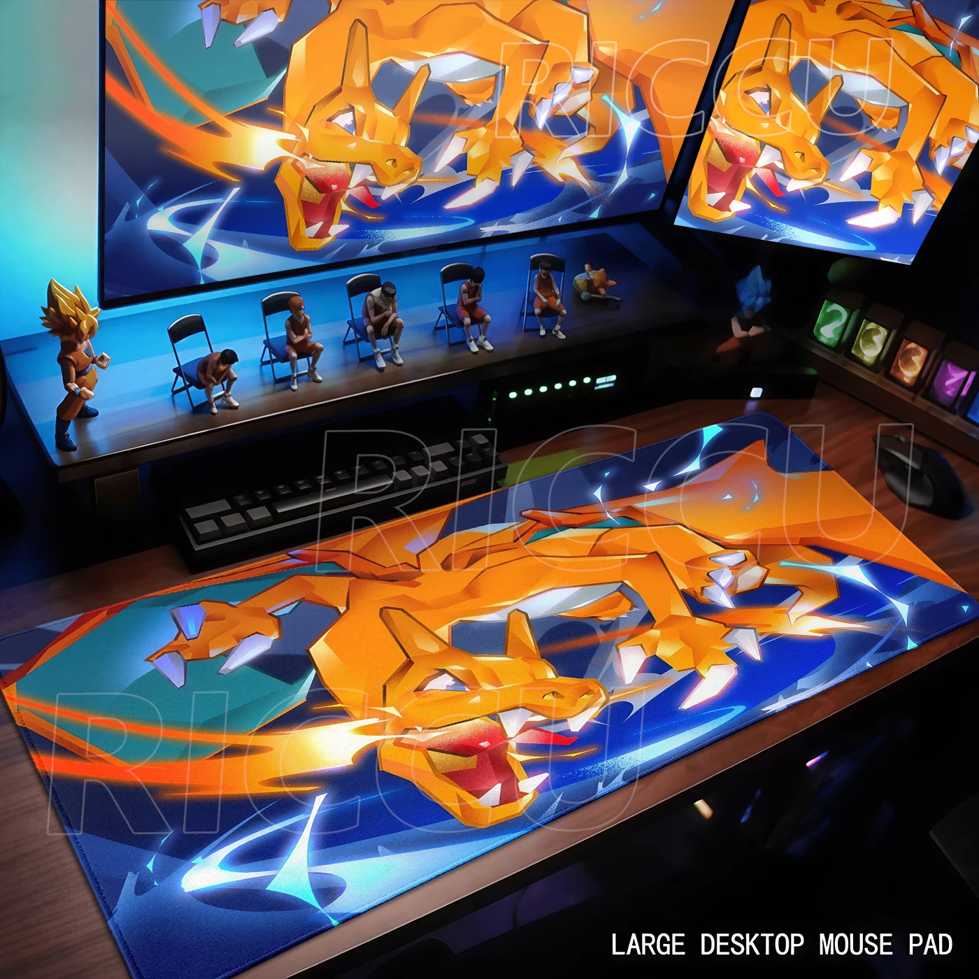 Anime Pokemon Mauspad Charizard Gaming-Schreibtischunterlage Tastatur-Verlängerungspads Büro-Laptop-Mauspad XXL Playpad Tisch-PC-Zubehör – Detail 10