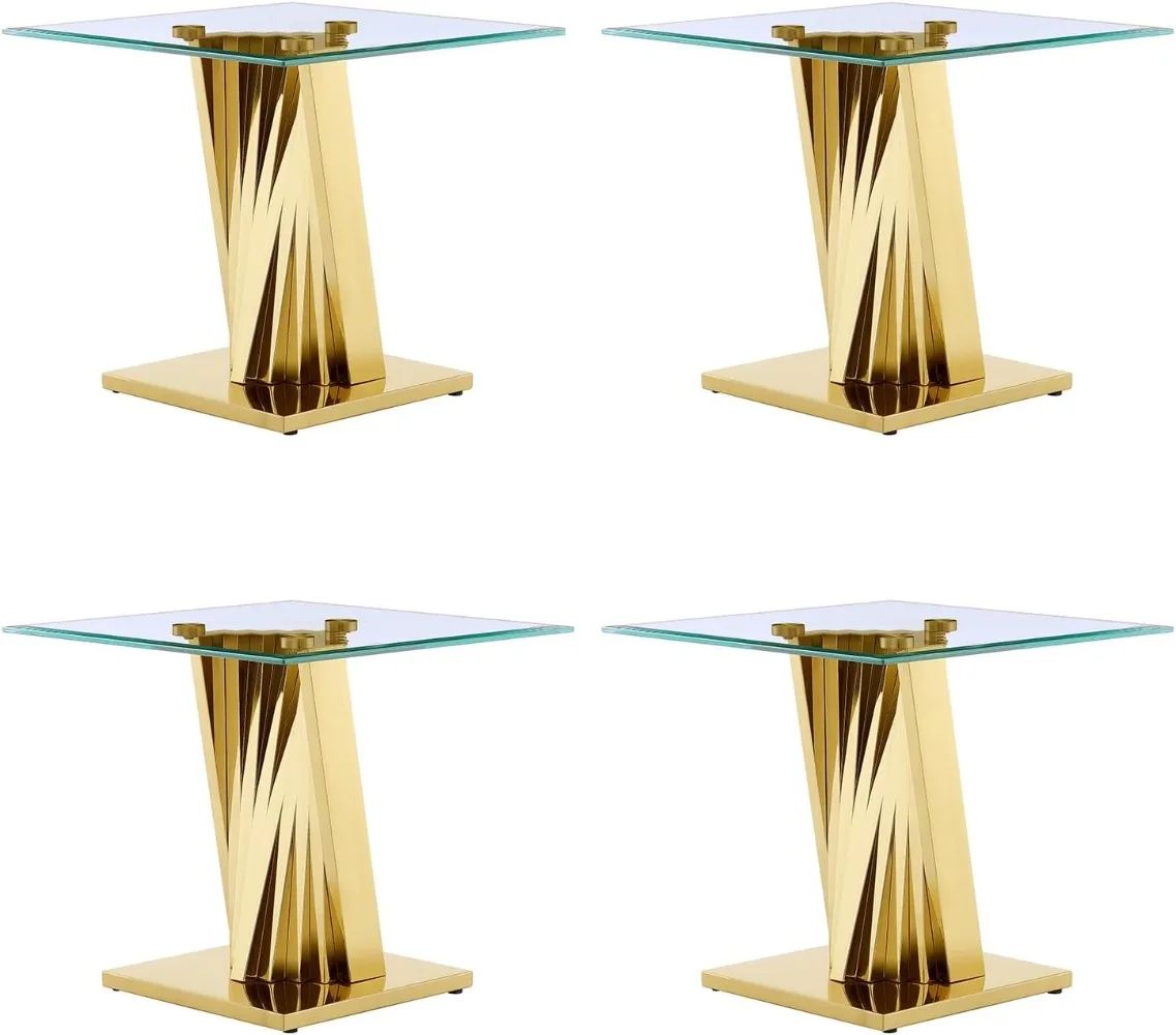 Modern End Table Set of 4 for Living Room, Clear Glass End Table with Polished Stainless Steel Base, Side Table for Hallway