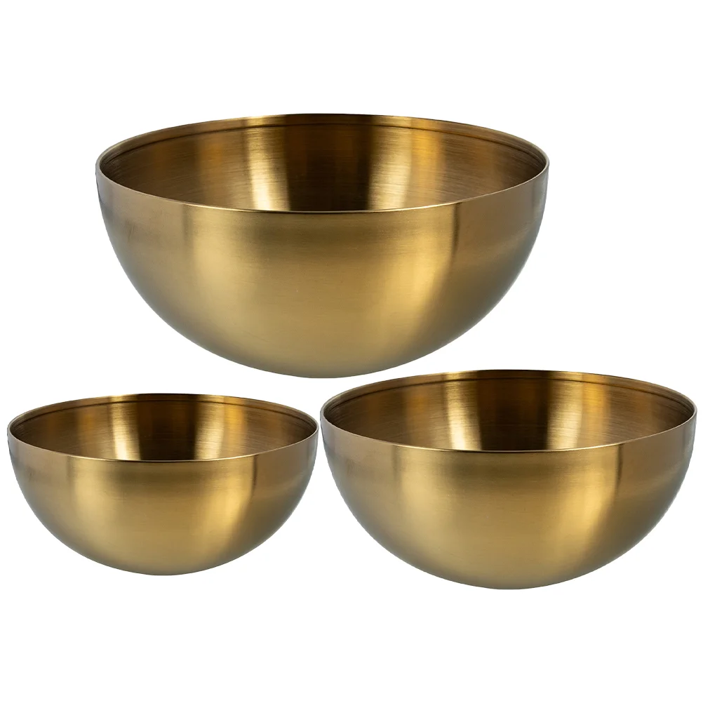 

3 Pcs Salad Bowl Set 15cm 20cm 25cm Golden Stainless Steel Kitchen Mixing Bowl Reusable Fruit Snack Dessert Serving Home Bar