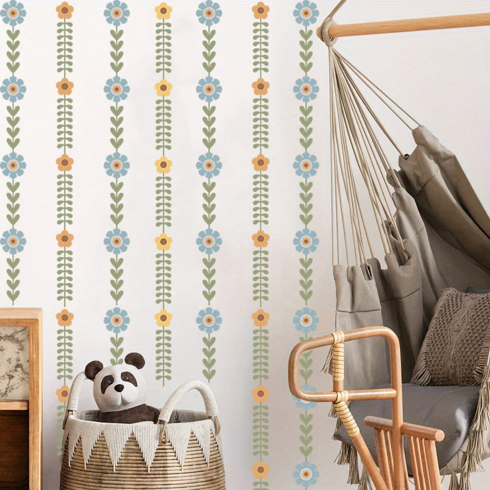Skandinavische Blumenstreifen-Wandaufkleber Boho Wildlife Vertikale Blumen-Wandtattoos Schlafzimmer Wohnzimmer Spielzimmer Heim-Wanddekoration