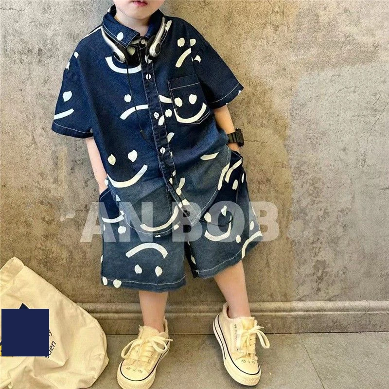 

Baby Boys Children Suits Summer Kids Fashion casual Blue Cute Jean Coat Shirts +Shorts 2Pcs Sets Handsome Hip hop Streetwear