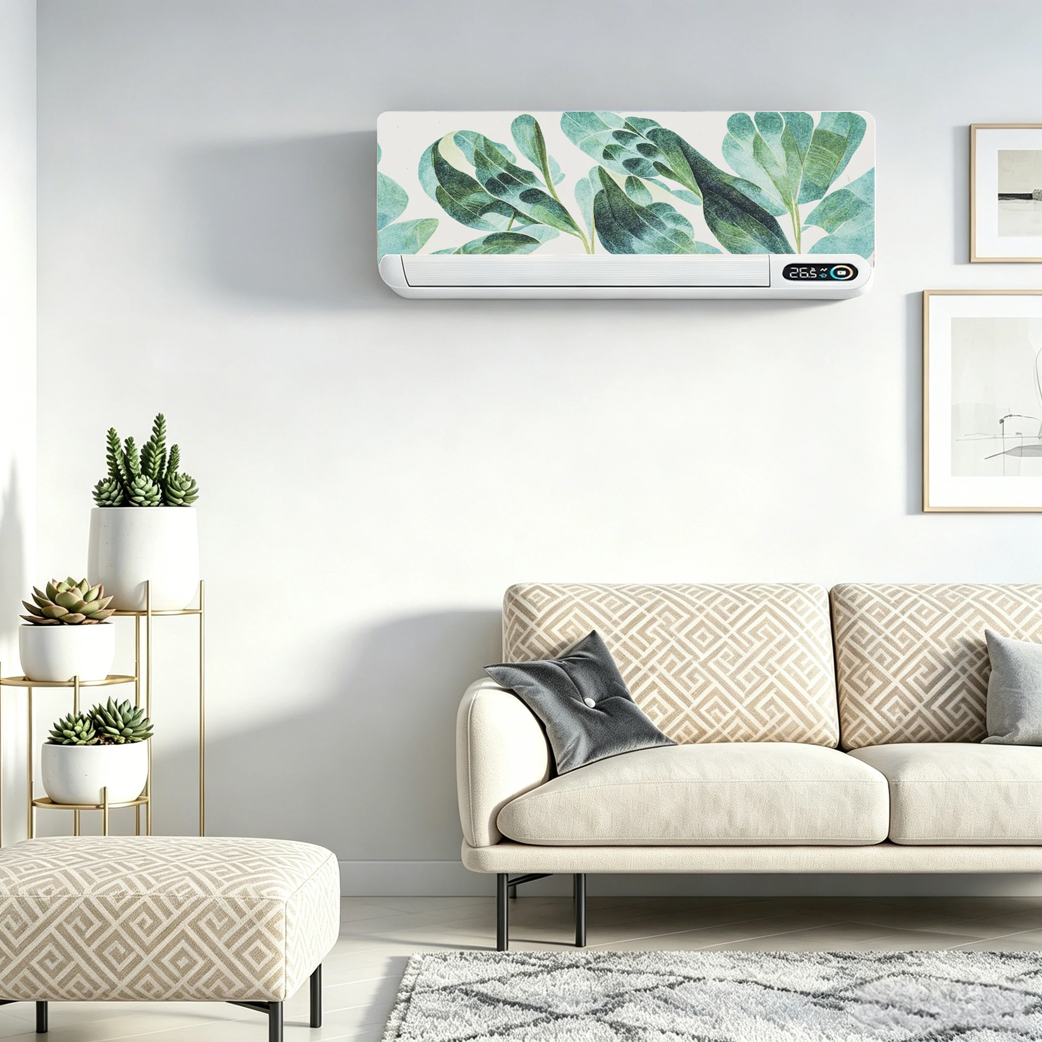 Nature Botanical Leaf Air Conditioner Decal, Self‑Adhesive Vinyl Watercolor Plant Foliage Sticker Wall‑Mounted AC Decoration