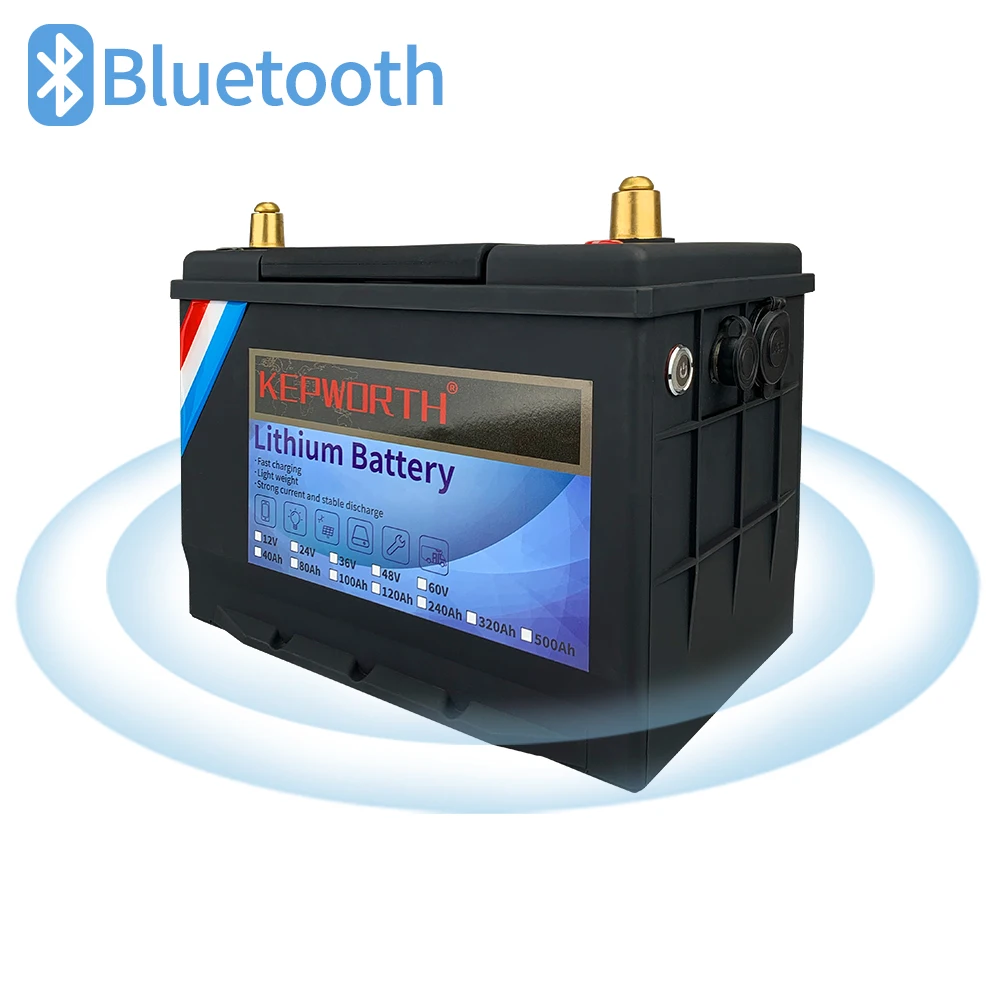 New 12V 24V 40 60 100 120 200Ah LiFePO4 Deep Cycle Lithium Battery  Built-in Bluetooth BMS Rechargeable for RV/Camper Golf Cart