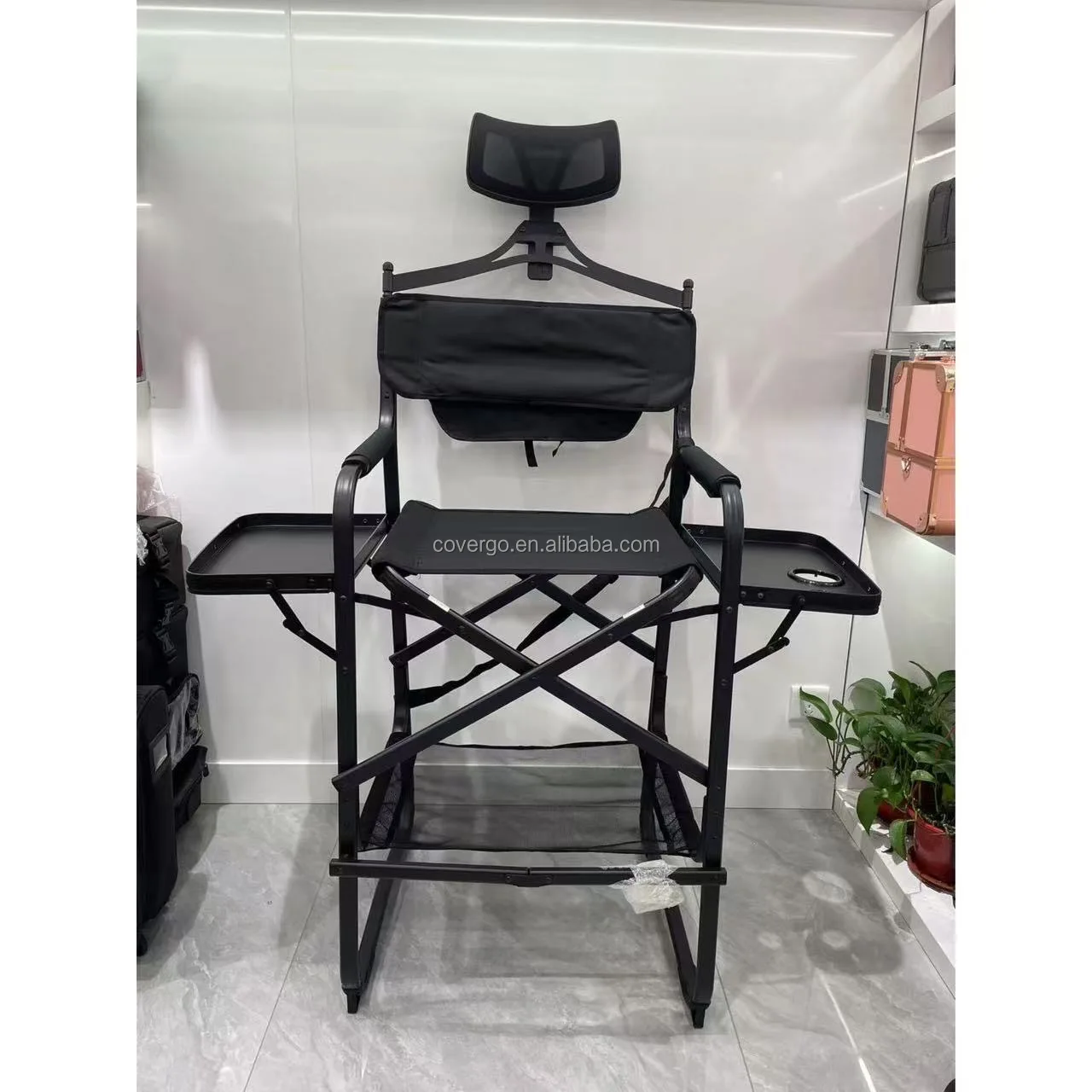 Aluminum Alloy High Backrest Folding Makeup Chair Outdoor Leisure Folding Beach Chair European Style Hair Salon Chair