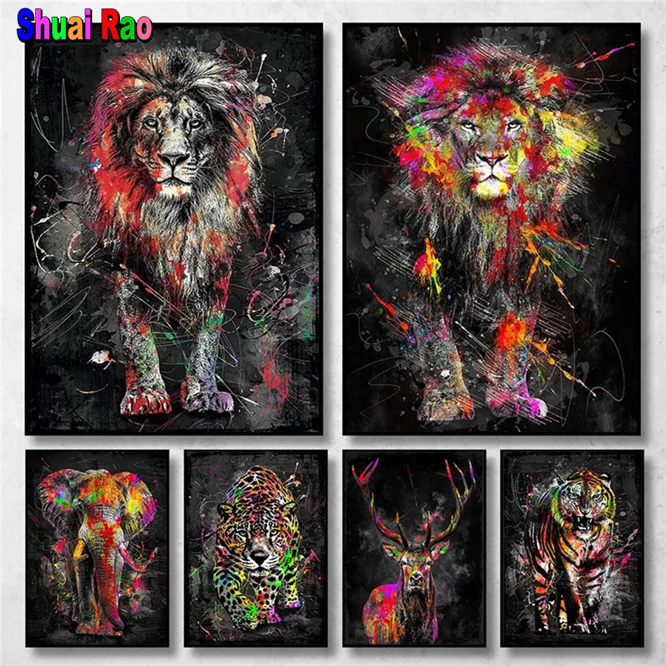 

colorful graffiti Animal Diy Diamond Painting tiger lion 5d Diamond Embroidery Mosaic Puzzle Rhinestone Picture Home Decor