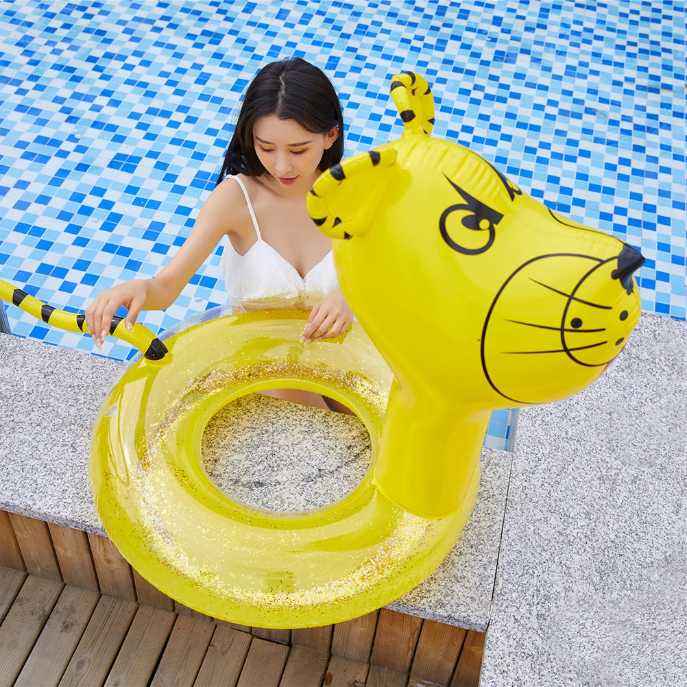 

1pc Tiger Pattern Thickened Pvc Inflatable Swimming Ring For Water Playing Pool Party Relax Tool Adult Beach Float Ring