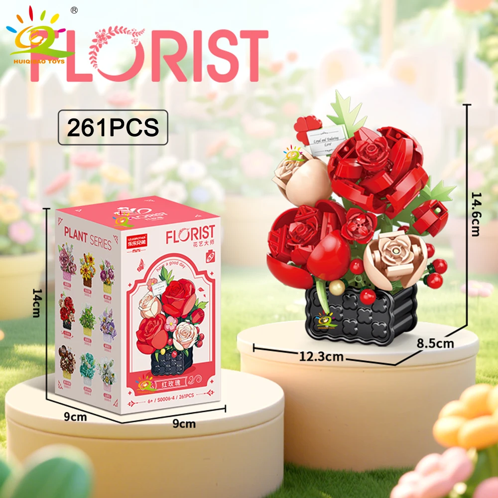 HUIQIBAO MOC Mini Blume mit Vase Modell Micro Baustein Ewiger Blumenstrauß Home Schreibtisch Schreibtisch Pflanze Dekor Ziegel Mädchen Kinder Spielzeug – Detail 8