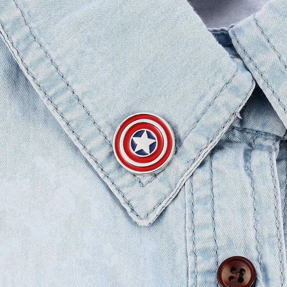 Marvel Superhore Captain America Fashion Metal Brooch Round Shield Badge Pins Jewelry for Shirt Lapel Accessories Tie Ornament