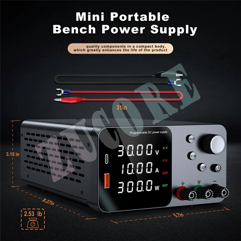 B43C 30V 10A مصدر طاقة مقعد إمدادات طاقة متغيرة مع إخراج تمكين/زر USB & Type-C شحن سريع (قابس أمريكي)